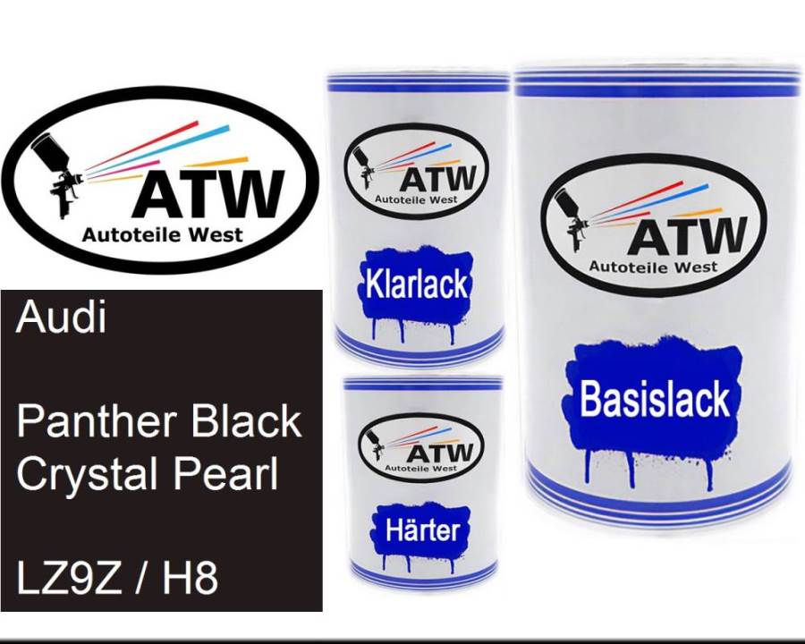 Audi, Panther Black Crystal Pearl, LZ9Z / H8: 500ml Lackdose + 500ml Klarlack + 250ml Härter - Set, von ATW Autoteile West.